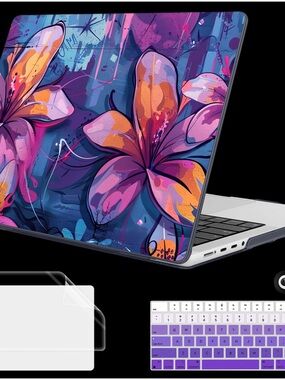 Purple Floral Laptop Skin & Keyboard Cover Set